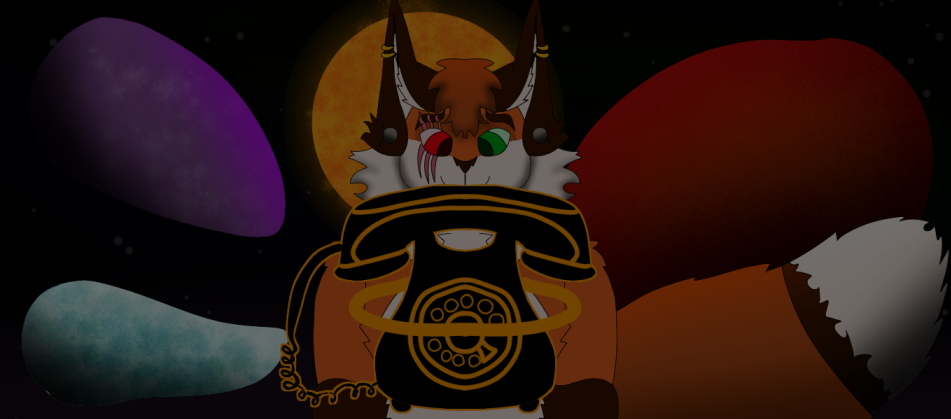 Mascot Standing before a telephone made of a black hole